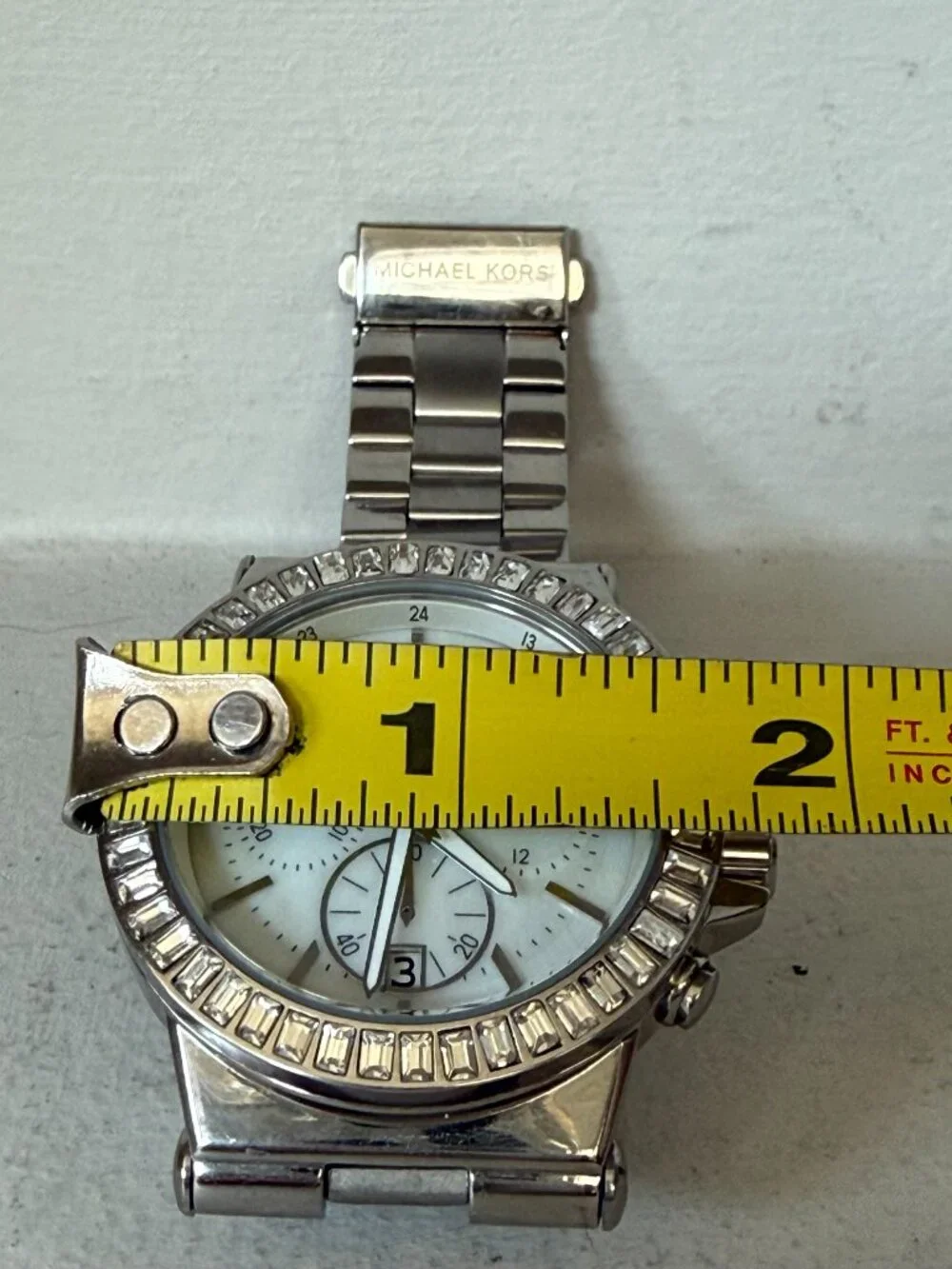Michael Kors MK5411 Dylan Crystal Bezel Mother of Pearl Silver Chronograph Watch